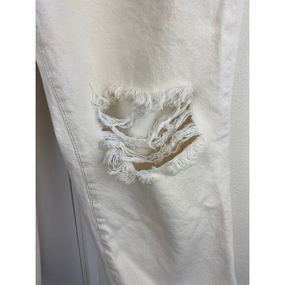 We the Free Women's 31 Cream Distressed Button Fly Wide Leg Crop Jeans - Picture 2 of 12